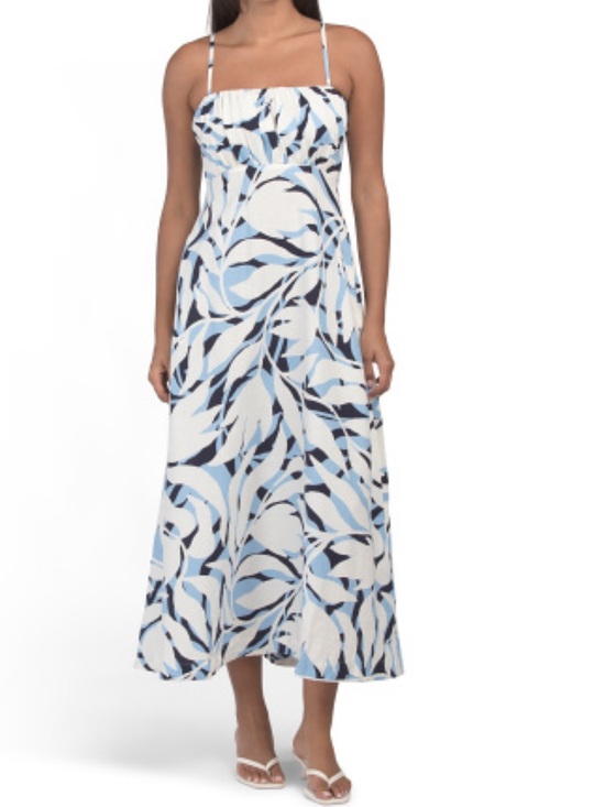 Nicole Miller Dresses & Skirts - Nicole Miller New York Linen Blend Blue / White Geo Printed Midi Dress Sz 14 new